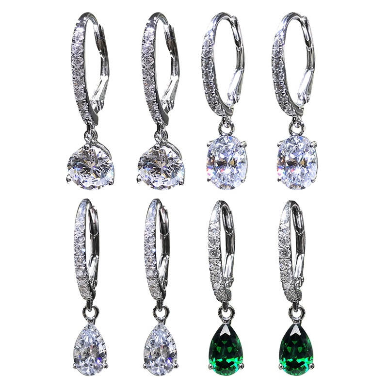 Mewah Warna Perak Bridal Wedding Drop Earring Mempesona Bulat Cubic Zirconia Elegan Aksesoris Statement Menjuntai Earrings Untuk Wanita