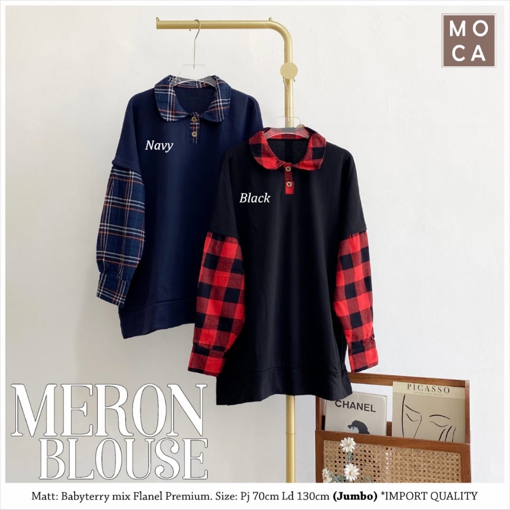 MERON BLOUSE jumbo ORI MOCA | Ld130 Flanel Premium