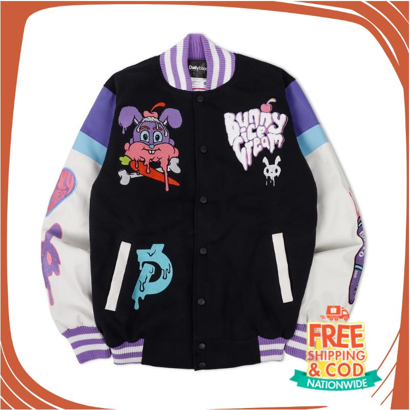 JAKET VINTAGE OOTD FESTIVAL REMAJA/ Varsity Jaket Dailybased Bunny Ice