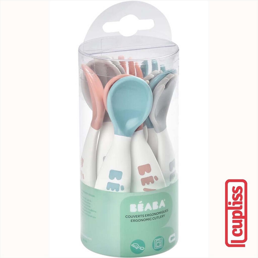 BEABA Set 6 Spoon 4 Fork Blue Pink Grey Sendok Garpu Bayi