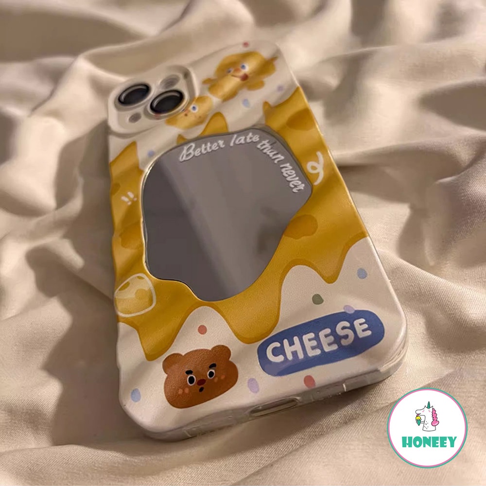 IPHONE Cute Cheese Bear Bunny 3D Wave Pattern Back Cover Untuk Iphone14 13 12 Pro Max Case Iphone11 Trendy Irregular Mirror Anti-Shock Casing Hp