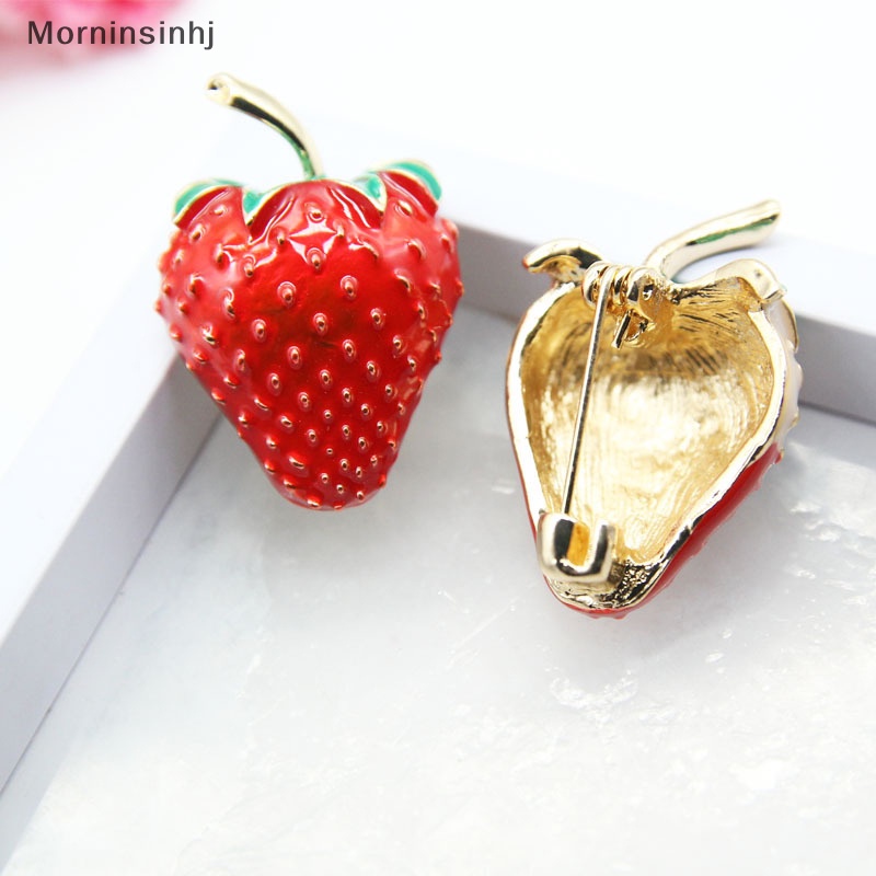 Mornin Fashion Enamel Merah Strawberry Wanita Pin Bros Kerah Lapel Lencana Perhiasan Hadiah id