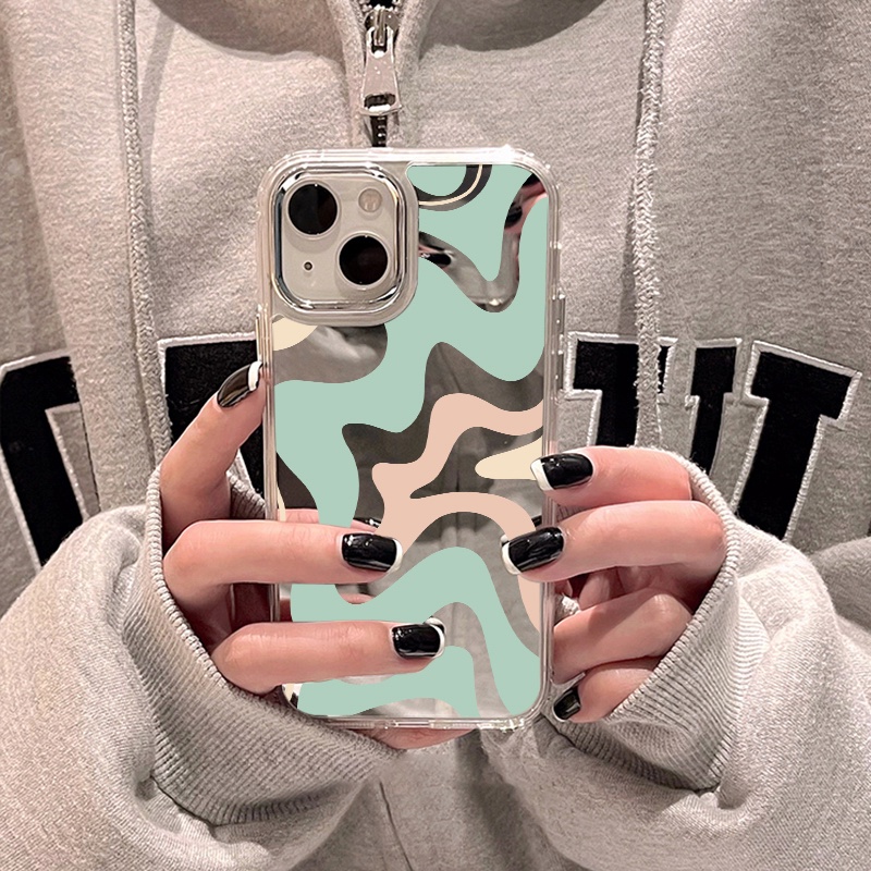 IPHONE Art Lukisan Cermin Ponsel Case Kompatibel Untuk Iphone11 12 13 14 12Pro 13Pro 14Pro Pro Max XR X XS Max Electroplating Tombol Perlindungan Mirror Cover