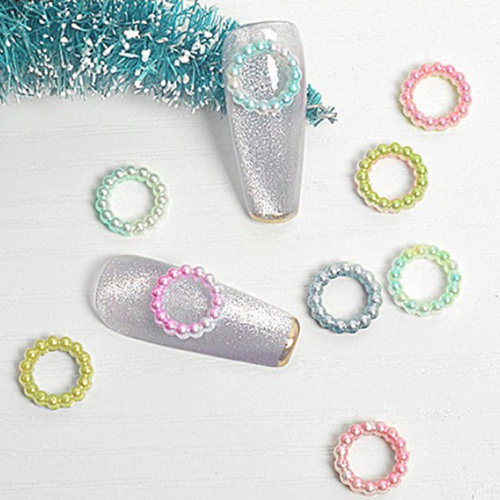 AUGUSTINA Agustina Mutiara Nail Art Dekorasi Gaya Jepang Buatan Tangan Kuku Rhinestones Hati Bulan Bintang Datar Kembali Bulat 3D Perhiasan Kuku