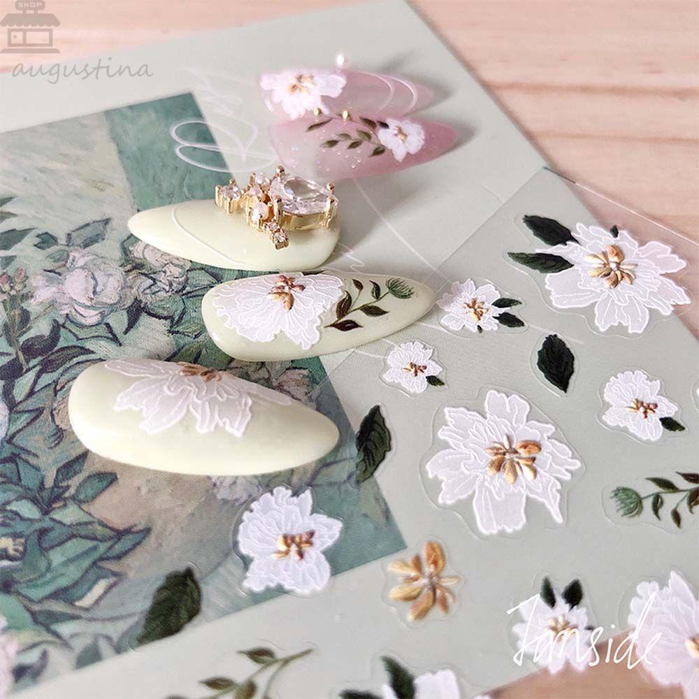 AUGUSTINA Agustina Bunga Stiker Kuku Wanita Rose Leaf Self Adhesive Nail Art Dekorasi