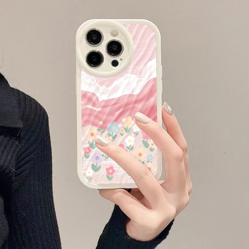 IPHONE Casing Ponsel Riak Air Bunga Langit Pink Kompatibel Untuk Iphone11 13 12 14 Pro Max14 Plus XR X XS MAX 7Plus 8Plus 7 8 SE 2020 2022 Sarung Tahan Guncangan