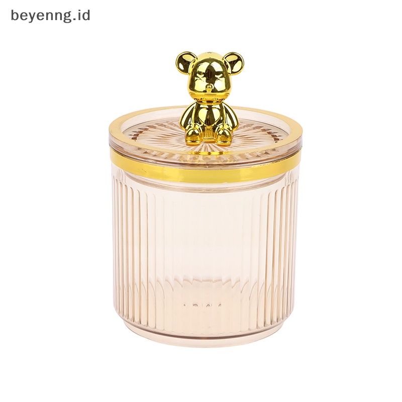 Beyen Cute Bear Clear Cotton Pad Dan Ear Bud Holder Toples Penyimpanan Kosmetik Akrilik ID