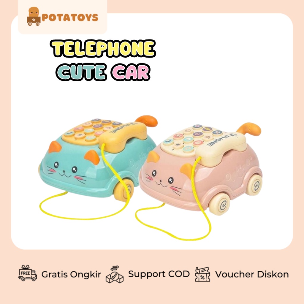 [ Potatoys ] Telephone Cute Car / Mainan Edukasi Anak Telephone Music Car / Handphone Music Berbentuk Kucing