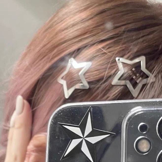 Set jepit rambut jepit rambut Fashion Hollow Silver Pentagram untuk aksesoris rambut wanita