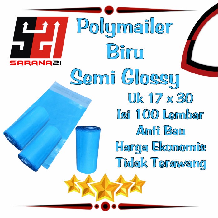 

Plastik Polymailer Semi Glossy Biru 17x30 Isi 100 Lembar
