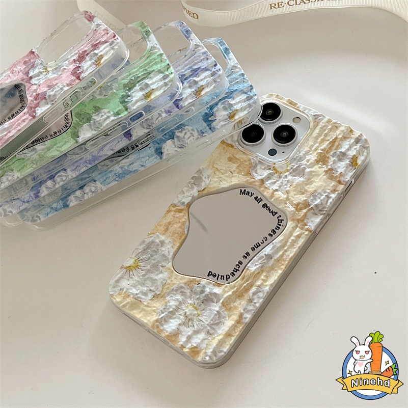 IPHONE Casing Ponsel Cermin Tidak Teratur Desain Bunga Segar Kecil Dengan Pleats Relief Kompatibel Untuk Iphone14 13 12 11 Pro Max X Xr Xs Max8 7 6 6s Plus Se2020 Case Menebal Tahan Jatuh