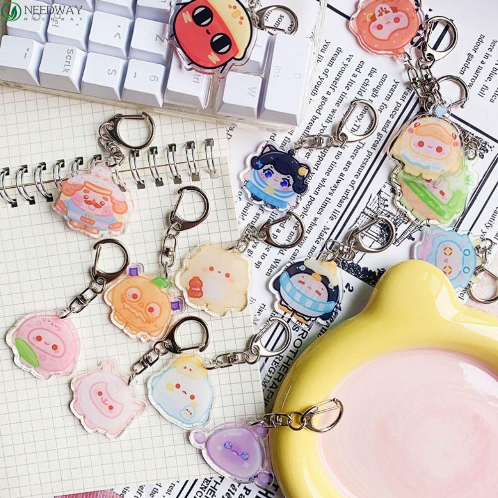 NEEDWAY Needway Egg Puff Party Keychain Koleksi Pernak Pernik Tempat Kunci Mobil Tokoh Anime Ornamen Handbag Charms Acrylic Car Keyring