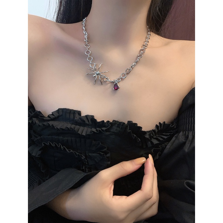 Hot Girl Unik Dark kvk Gaya Yang Sama Kalung Venom Spider Blood Drop Twist Ruby Influencer Klavikula Necklace