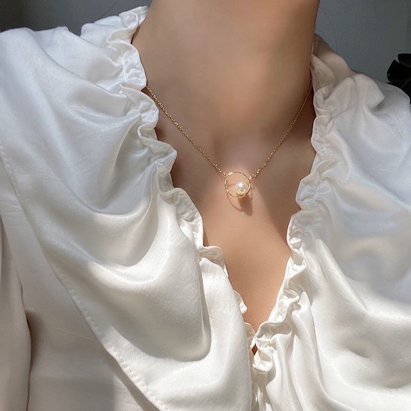 Desain Niche Kalung Mutiara Geometris Perempuan Gaya Baru Gaya Keren Trendi Influencer Temperamen Rantai Klavikula Sederhana