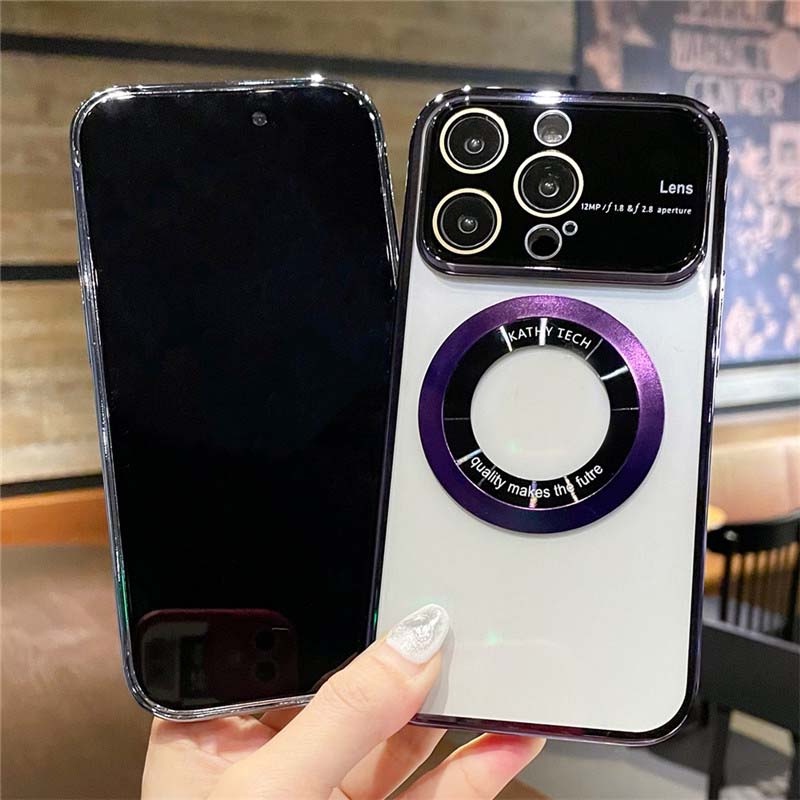 Lens Camera Protection Electroplating Case Magsafe For Iphone 14 13 Pro Max Series PC Transparent Plating Shockproof Cover