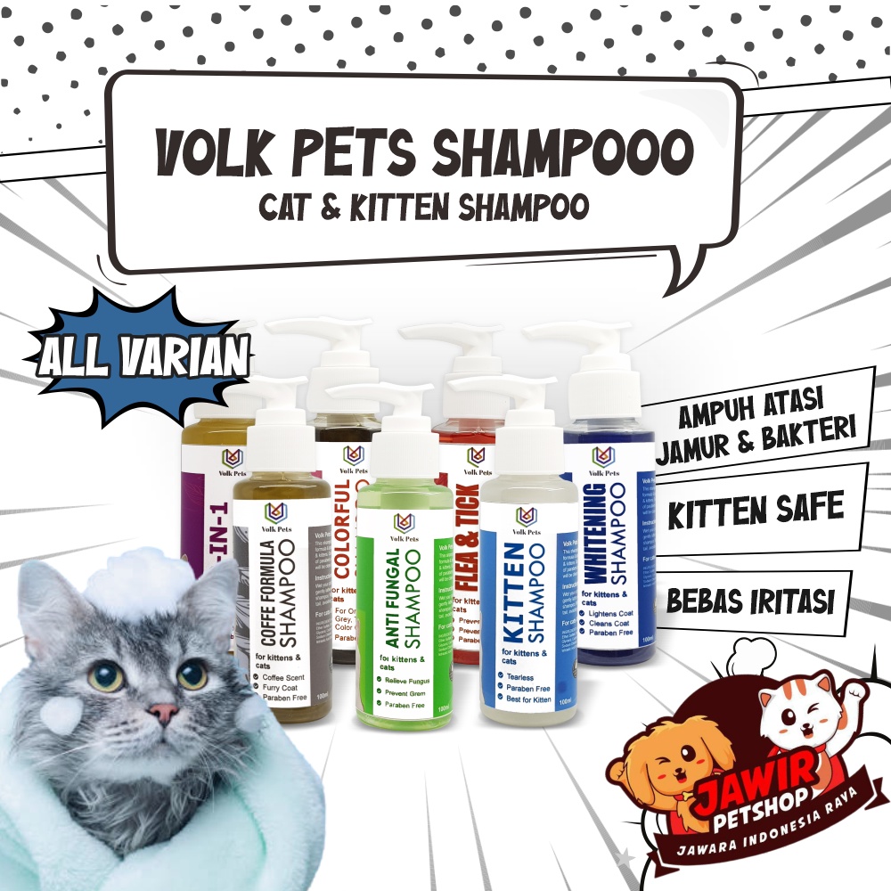 RK VOLK PETS shampoo kucing & anak kucing anti kutu jamur gatal ampuh sampo putih wangi pelebat
