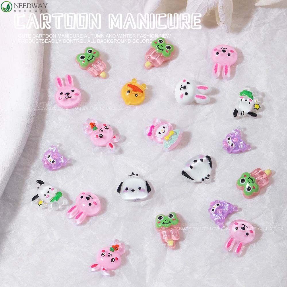 NEEDWAY Kartun Dekorasi Kuku Lucu Resin Kelinci Kuromi Manicure Aksesoris Anjing Perhiasan Kuku 3D