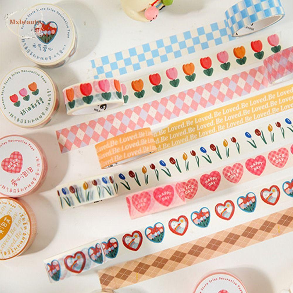 MXBEAUTY Album Stiker Hias 2roll Kartun Kisi Hati Scrapbooking Siswa DIY PET Tape Sticker