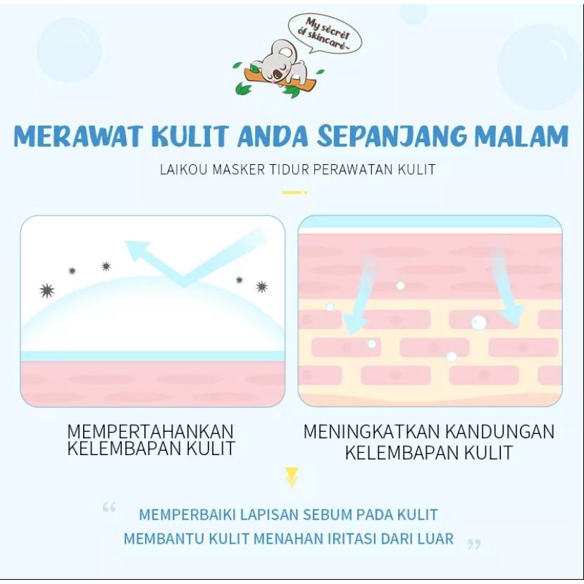 LAIKOU Sleeping Mask SKIN REJUVENATION Peremajaan Kulit Krim Wajah Malam Mengurangi Jerawat Tanpa Bilas 1pcs