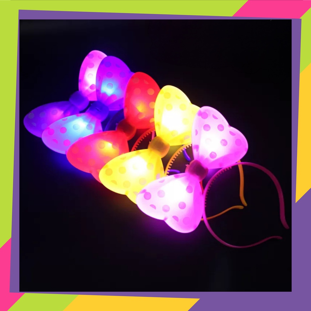 5107/ Bando anak pita polkadot lampu led nyala / Bandana mickey LED nyala