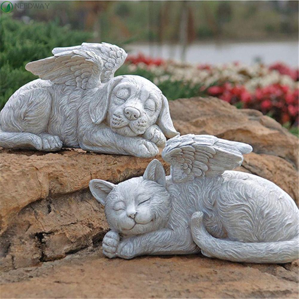 NEEDWAY Needway Patung Anjing Malaikat Minimalis Retro Tidak Bau Halus Hadiah Kerajinan Resin Desain Taman High Quality Memorial Stone Ornaments