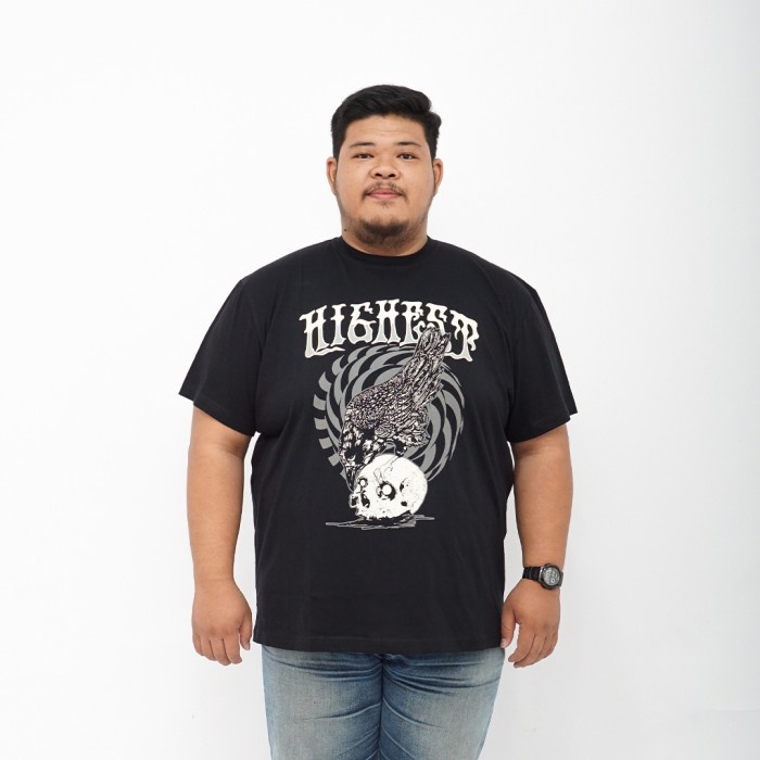 HIGHEST KAOS ATASAN BIG SIZE JUMBO PRIA HITAM SKULL KATUN COMBED 30S PREMIUM - HG276