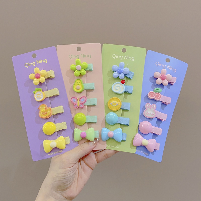 5pcs Klip Rambut Anak Gaya Korea Baru Putri Lucu Manis Bayi Klip Kartun Klip Kecil Poni Samping Klip Rambut Rusak Aksesoris Rambut Hair Pin