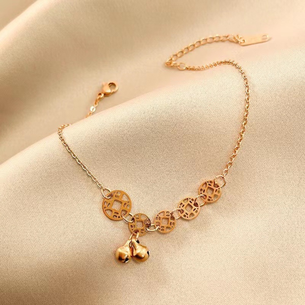 Deartiara Vintage Pribadi Bell Koin Gelang Kaki Wanita Cahaya Mewah Desain Kecil Rasa2023 Baru Perhiasan