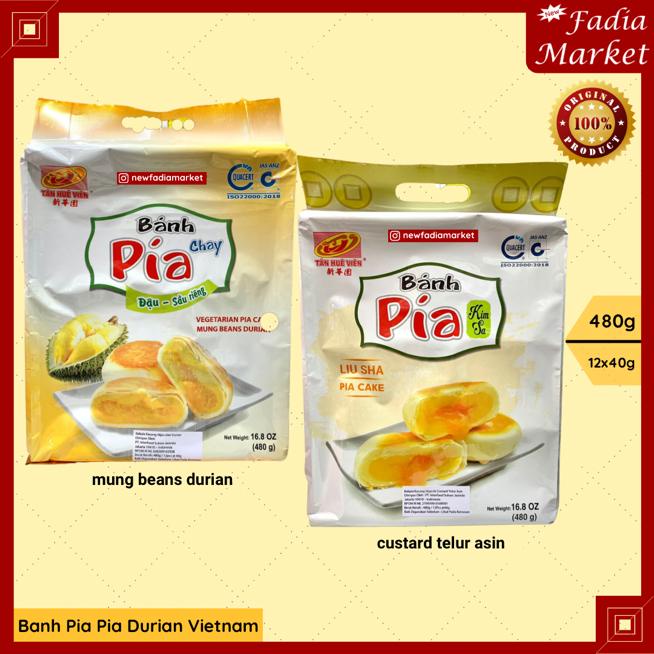 Banh Pia Durian Vietnam 480g 12x40g Mung Beans Kacang Hijau Custard Telur Asin