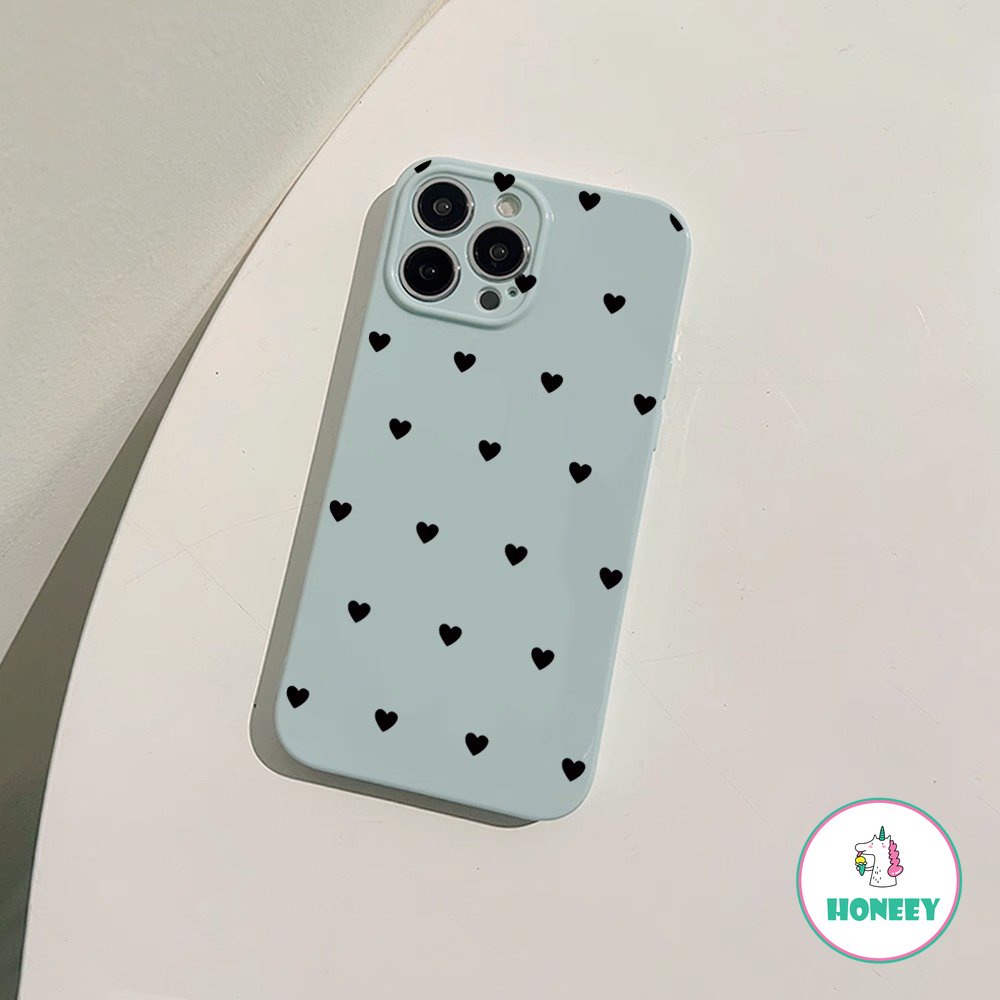 Casing Belakang Ponsel Cinta Hati Biru Susu Hitam Sederhana Kompatibel Untuk iPhone 14 Pro Max13 12 11 Pro Max Silikon Lembut Shockproof Handphone Cover