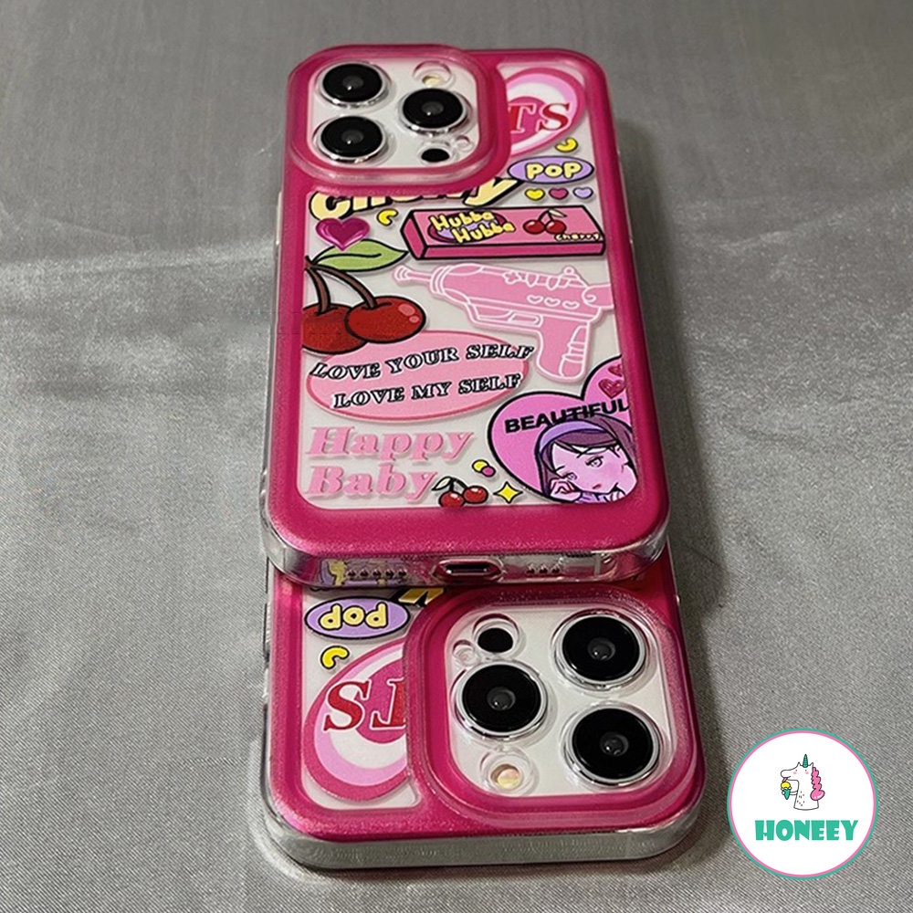 IPHONE Sweet Retro Pop Cherry Gadis Cinta Pistol Air Telepon Case Untuk Iphone14 13 11 12 Pro Max Xr Xs 7 8 Plus Case Cute Cover