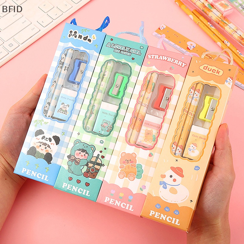 [BFID] Set Alat Tulis Portable Kartun Hewan Pensil Lucu Penggaris Anak Pencil Sharpener Student Eraser Perlengkapan Sekolah Hadiah [ID]