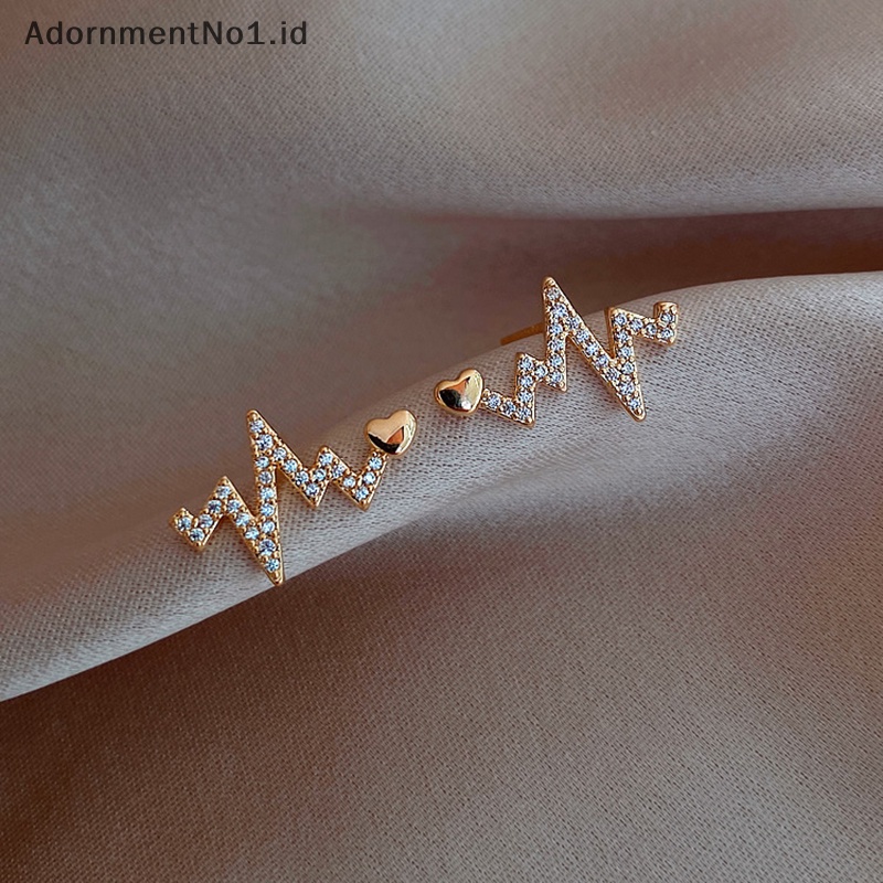 [AdornmentNo1] Wanita kreatif jantung elektrokardiogram Stud Earrings korea serbaguna berlian imitasi detak jantung anting baru Fashion perhiasan