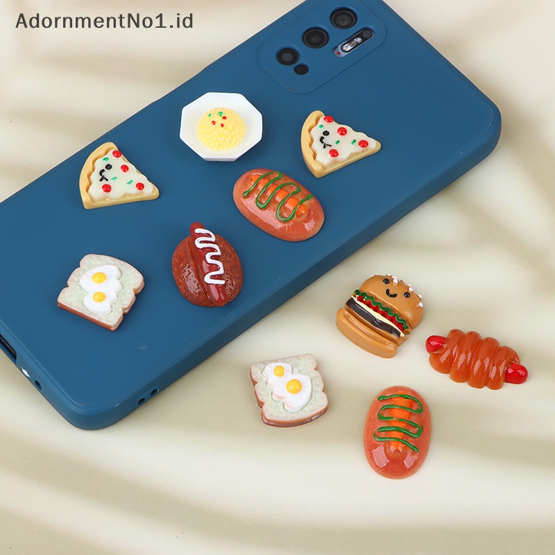 [AdornmentNo1] 10pcs Hand-ed Resin imitasi Mini Pizza Hamburger datar kembali pola miniatur aplikasi DIY Scrapbook Craft dekorasi