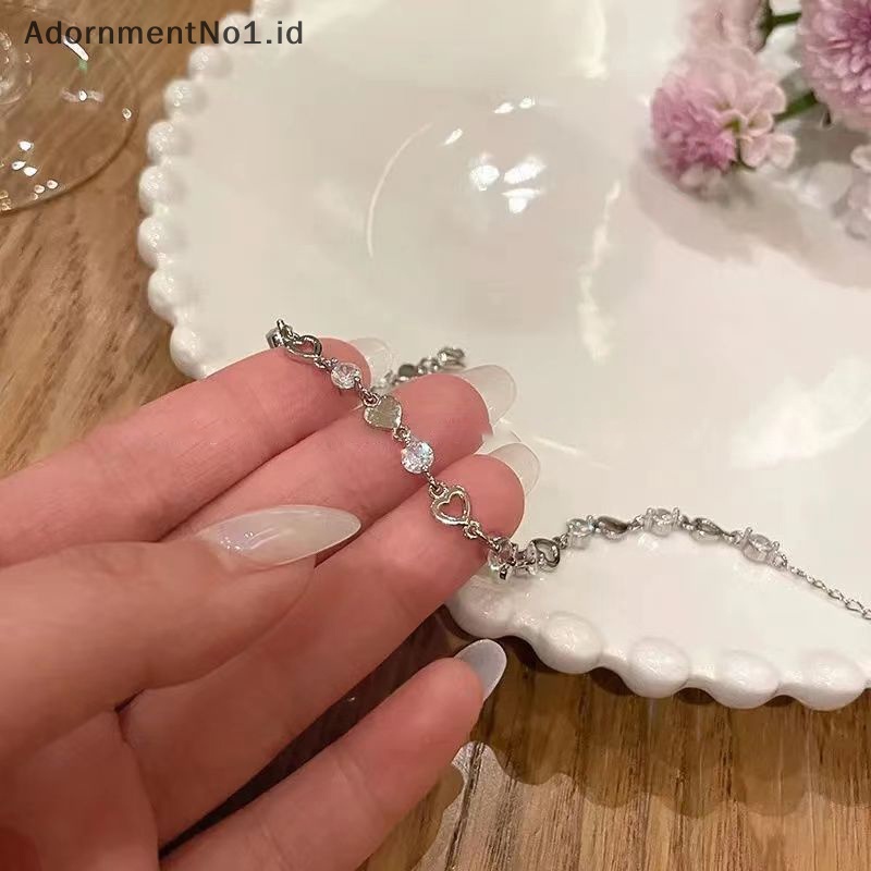 [AdornmentNo1] Korea Fashion Shiny Zircon gelang untuk wanita gadis berkilau Hollow hati halus elegan rantai gelang pesta perhiasan hadiah