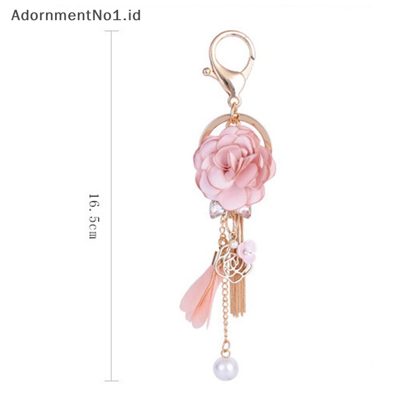 [AdornmentNo1] Bunga kain segar gantungan kunci rumbai gantungan kunci mobil Lady Couple tas Fashion pesona aksesoris bunga Pink gantungan kunci pesta hadiah