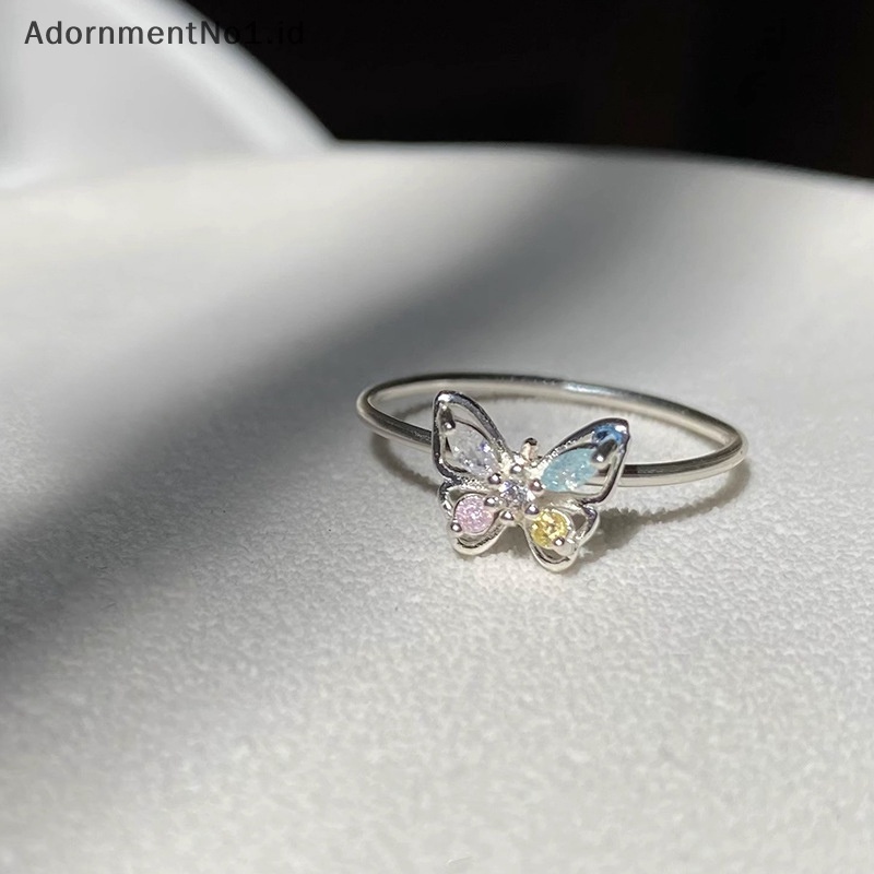 [AdornmentNo1] Shiny lucu kristal kupu zirkon cincin untuk wanita perempuan minimalis pernikahan cincin Adjustable warna perak cincin perhiasan