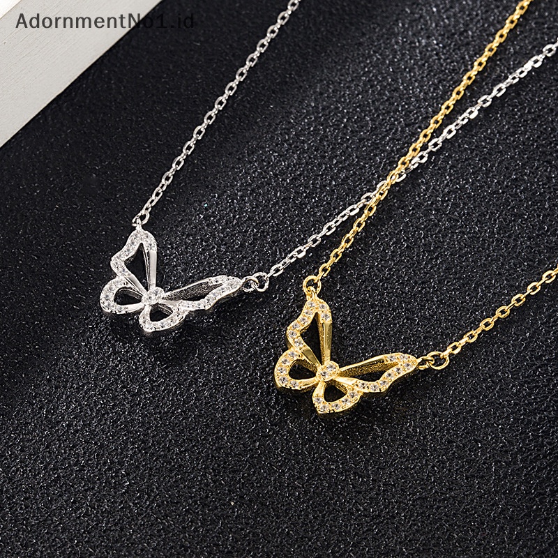 [AdornmentNo1] Shiny Butterfly kalung Exquisite emas perak kristal liontin kerah rantai Fashion klavikula rantai wanita pesta perhiasan hadiah