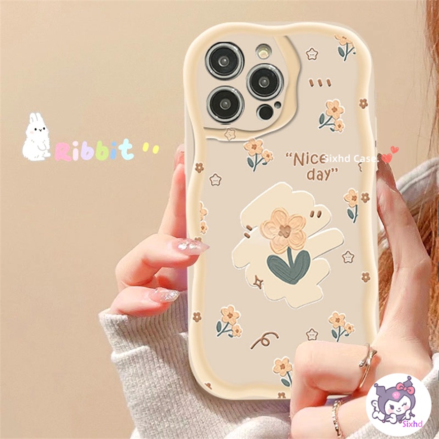 OPPO A57 A17K A76 A17 A16 A15 A7 A54 A53 A33 A95 A78 A77s A74 A32 A5s A3s A9 A5 A12 A96 A94 A93 A11K Fashion Yellow Flower 3D Curved Edge Wave Glossy Shockproof Phone Case Soft