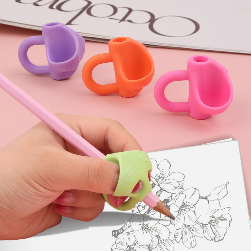 3pcs Pen Holder Pensil Tulis Anak Tiga Jari/Silikon Lembut Siswa Memegang Perangkat Korek Postur/Alat Bantu Belajar Menulis Anak-Anak Grip/Perlengkapan Alat Tulis Sekolah