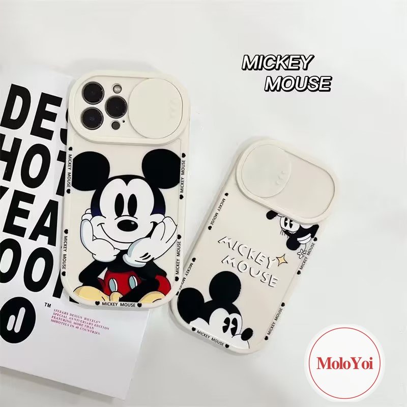 Cartoon Disney Strawberry Bear Lotso Push Pull Window Case Compatible for iPhone XR XS X Max 8Plus 7Plus 11 13 12 Pro Max Camera Lens Protector Cute Mickey Mouse Couple Phone Cover