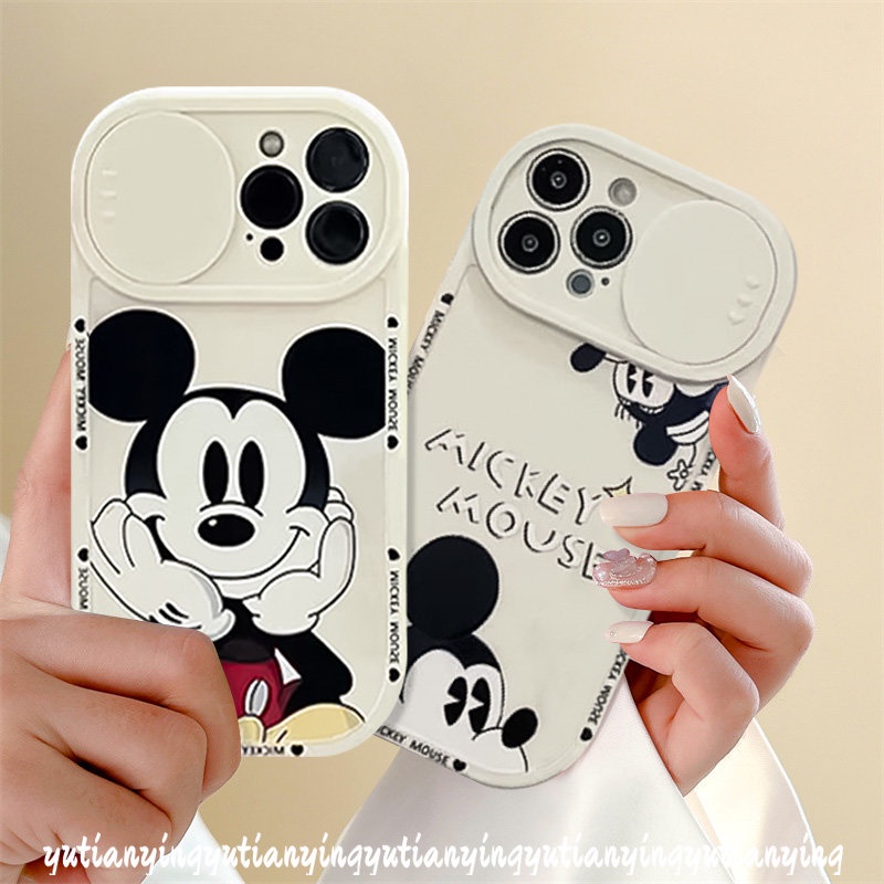 Camera Lens Protector Cute Mickey Mouse Couple Phone Case Compatible for iPhone 11 12 13 Pro Max 7Plus XR X XS Max 8Plus Cartoon Disney Strawberry Bear Lotso Push Pull Window Cover