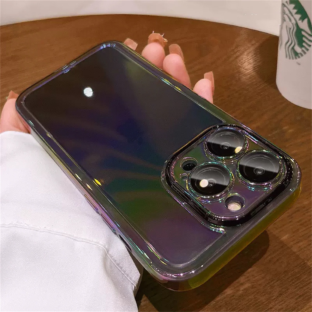 Kasing bening laser Kasing iPhone 12 13 Pro Max Kasing iPhone 14 Pro Max 14 plus dengan lensa pelindung kamera TPU tahan guncangan soft case mewah