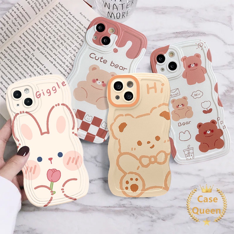 Case Tepi Bergelombang Motif Beruang Kelinci Kartun Lucu Untuk Realme C53 C55 C30 C25 C33 C25Y C12 C15 C25s C35 C20 C21Y C11 C3 C20A 5i 5S 6i 5 9i 20 30A Lembut Pasangan Cover