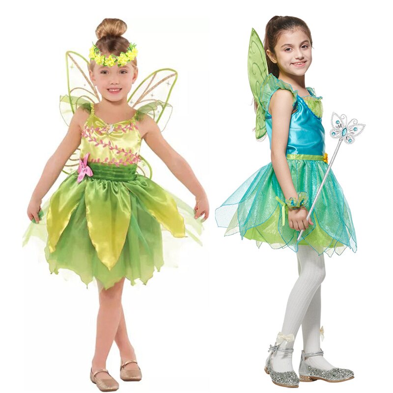 PREORDER 2023 Gaun Putri Tinker Bell Cosplay Anak Perempuan Disney Kostum Peri TinkerBell dengan Sayap Baju Kasual Pesta Ulang Tahun Anak 4-8T