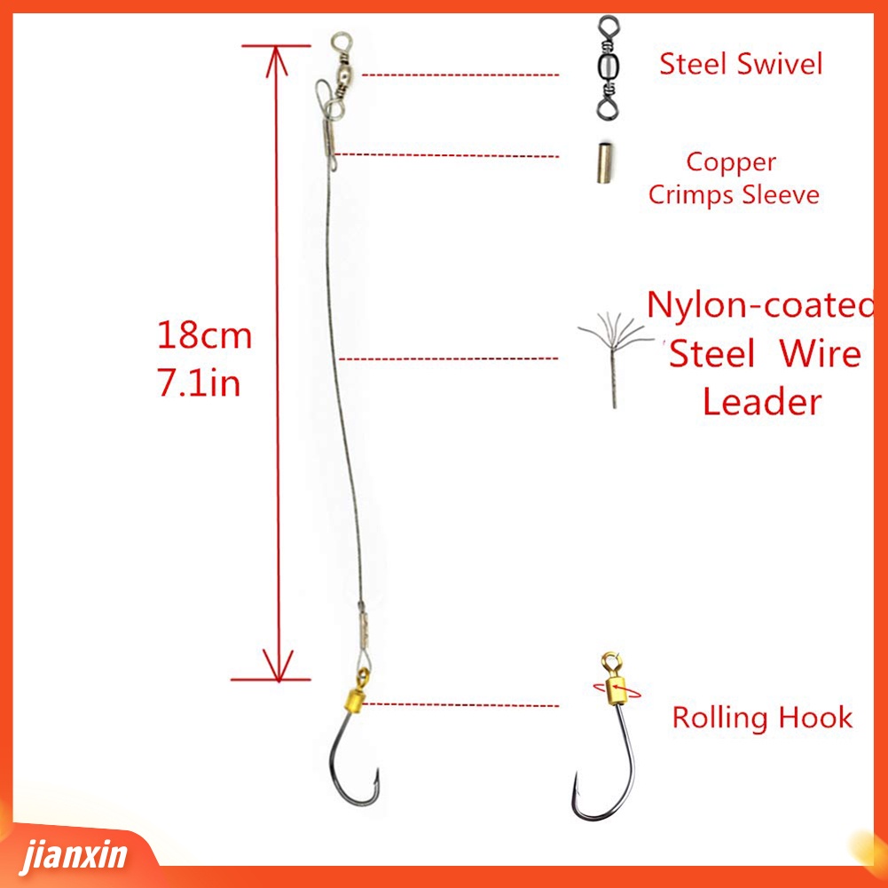 (In Stock) 5Pcs Anti Gigit Kawat Stainless Steel Pemimpin Memancing Rigs Hooks Line Tackle Tool