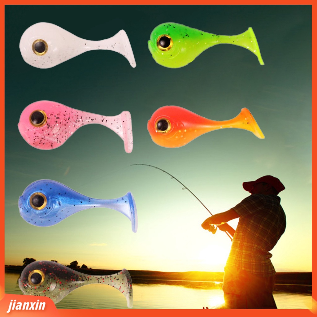 (In Stock) 10Pcs 4.5cm/3g Umpan Pancing Silikon Buatan Bicolor T-Tail Umpan Lembut Dengan Mata Memancing Aksesori