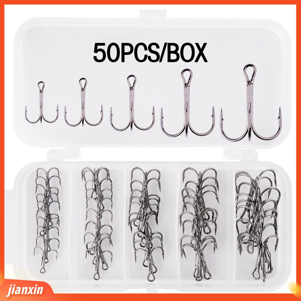 (In Stock) 50Pcs Portabel Tajam Anti-Korosi Barb Treble Hook Ikan Memancing Aksesori