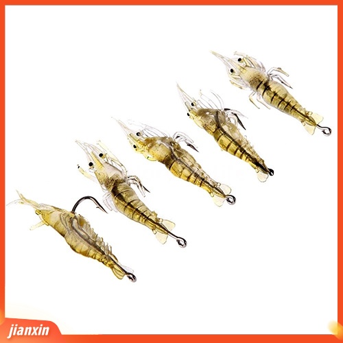 (In Stock) 5Pcs Umpan Pancing Lembut Ringan Imitasi Hidup Udang Kait Umpan Alat Pancing