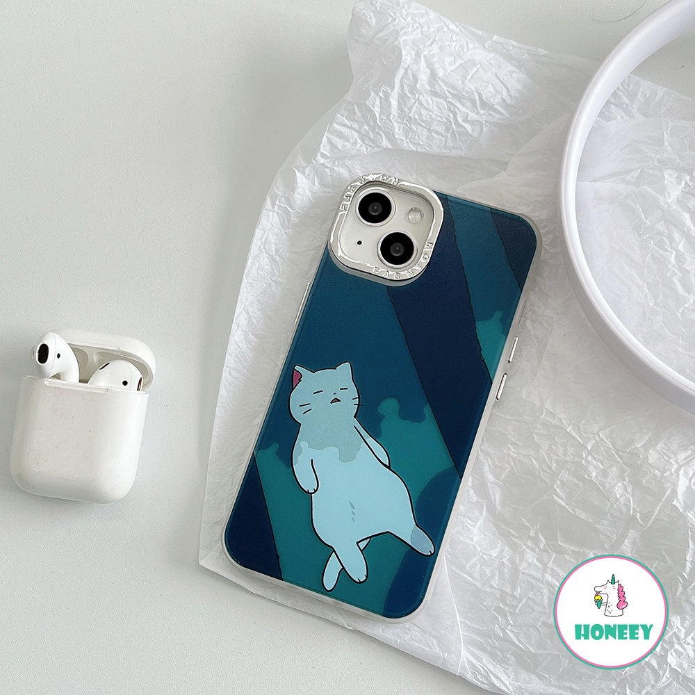 Casing Ponsel Motif Kucing Kartun Santai Putih Kompatibel Untuk iPhone 14 Pro Max13 12 11 Pro Max XR XS 7Plus 8Plus Cover Pelindung Lensa Berlapis